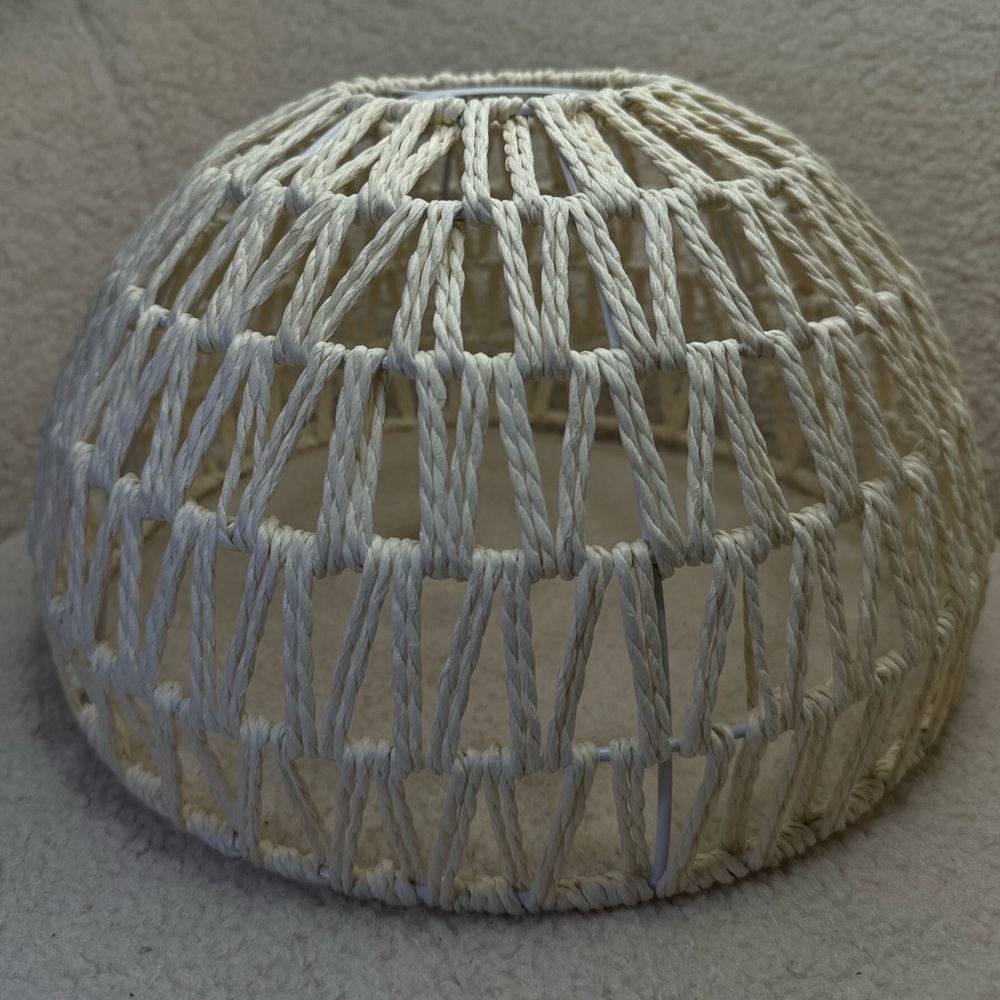 NWOT - Rope Weave Hanging Lamp Shade Bohemian Rustic Light Fixture Cream Rattan - Picture 6 of 9